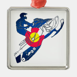 Colorado flag snowmobile holiday ornament