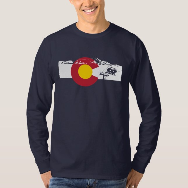 Colorado Flag T-Shirt - Chairlift - Snowboard (Front)