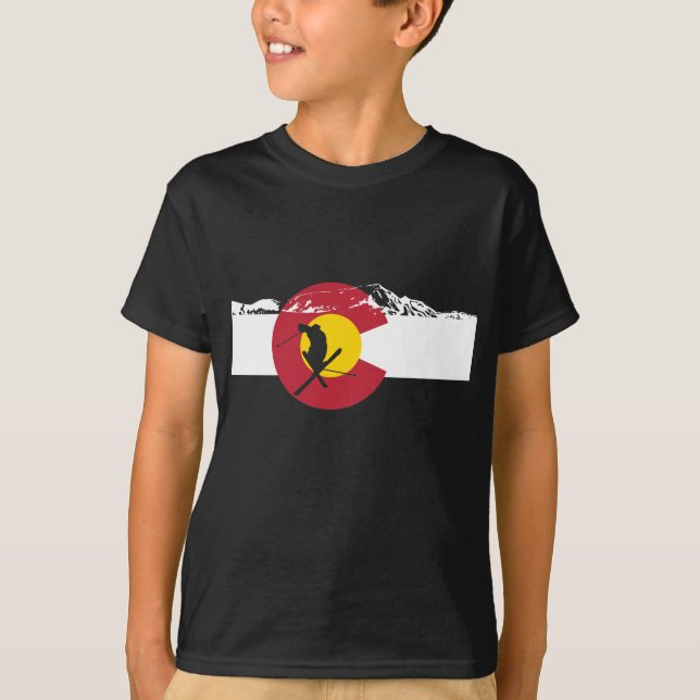Colorado Flag T-Shirt - Skier - Rocky Mountains (Front)