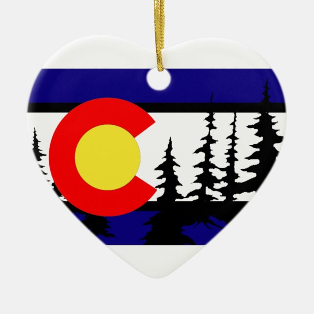 Colorado Flag Tree Silhouette Ceramic Ornament (Front)