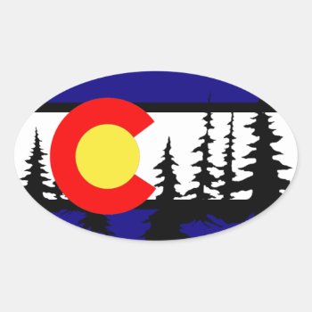 Colorado Flag Tree Silhouette Oval Sticker by FreeFormation at Zazzle