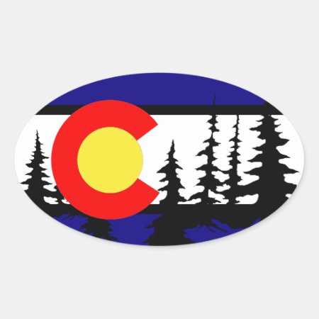 Colorado Flag Tree Silhouette Oval Sticker