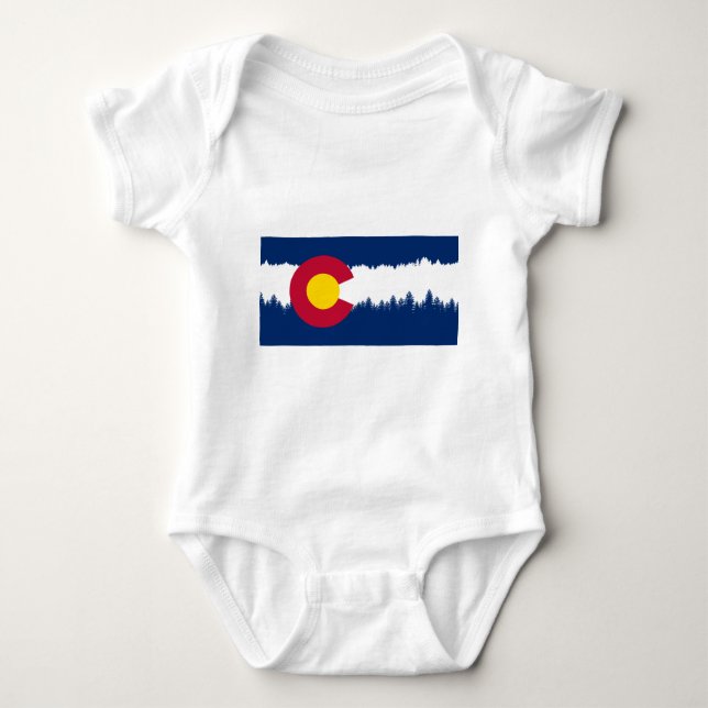Colorado Flag Treeline Silhouette Baby Bodysuit (Front)