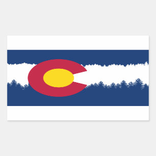 Colorado Flag Treeline Silhouette Rectangular Sticker