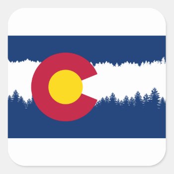 Colorado Flag Treeline Silhouette Square Sticker by FreeFormation at Zazzle