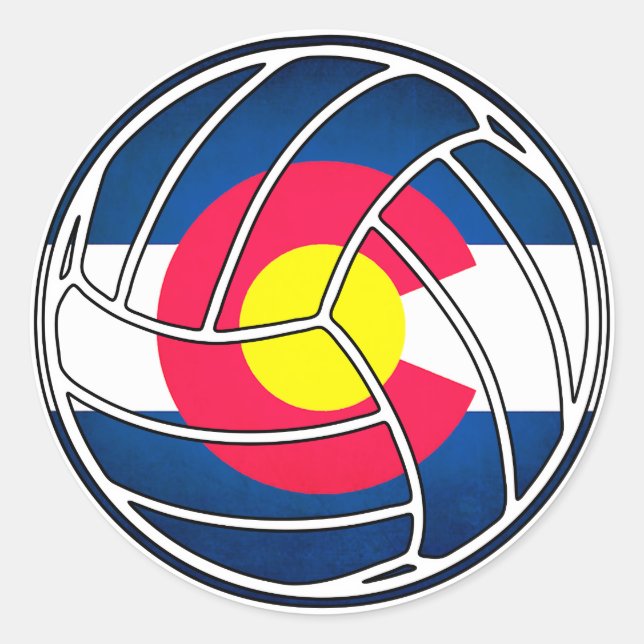 Colorado flag volleyball round sticker labels (Front)