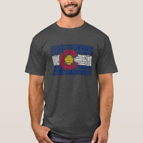 Colorado Flag with City Names Word Art T_Shirt