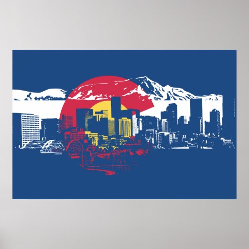 Colorado Flag with Denver Skyline and Rockies Poster