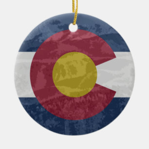 Colorado flag with Pikes Peak ceramic ornament