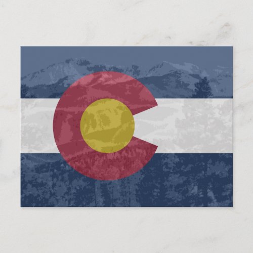 Colorado flag with Pikes Peak postcard