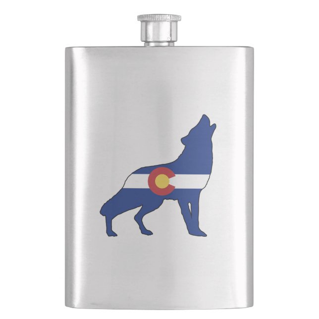 Colorado Flag Wolf Flask (Front)