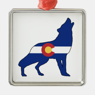 Colorado Flag Wolf Metal Ornament