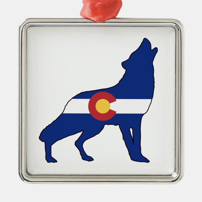 Colorado Flag Wolf Metal Ornament (Front)