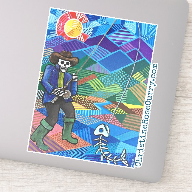 Colorado Fly Fishing, Cool Skull & Skeleton Style Sticker (Detail)