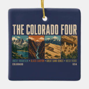 Colorado Four National Park Illustration Vintage Ceramic Ornament