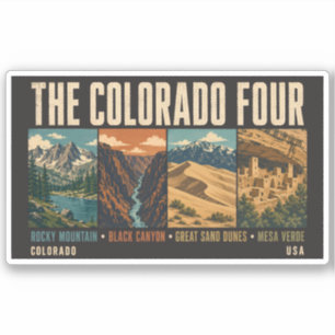 Colorado Four National Park Illustration Vintage Sticker