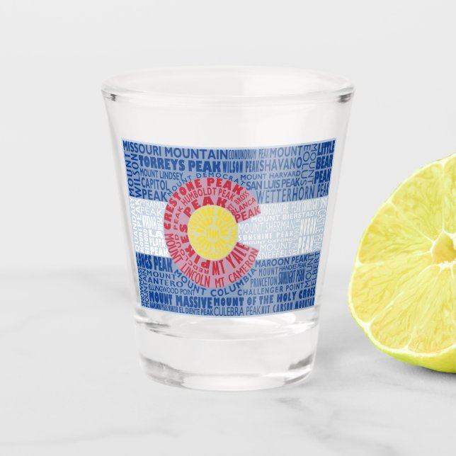 Colorado Fourteeners 14ers State Flag Shot Glass (Front)