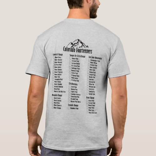 Colorado Fourteeners 2 Sided Checklist 14er Shirt