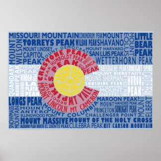 Colorado Fourteeners State Flag 14ers Poster