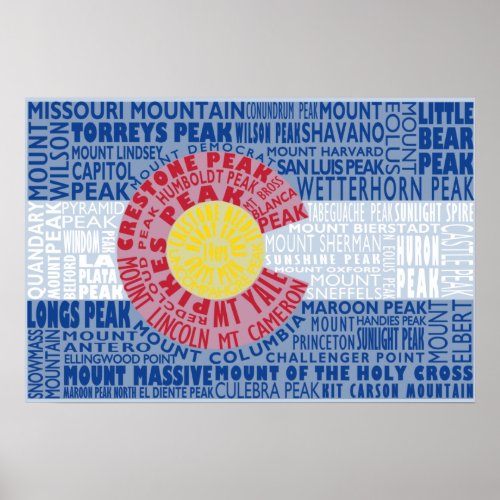 Colorado Fourteeners State Flag 14ers Poster