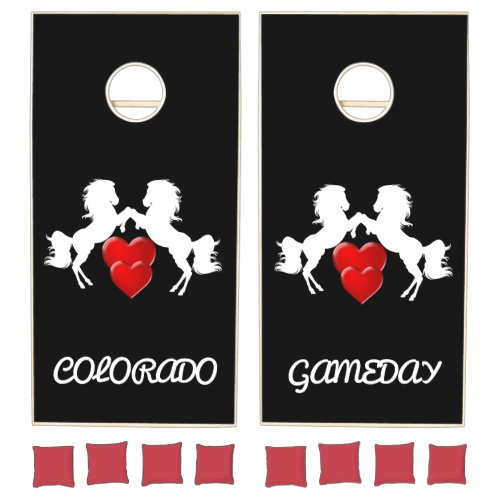 Colorado Gameday Horses Red Hearts Black Modern Cornhole Set