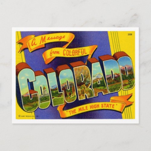 Colorado Greetings From US States Postcard