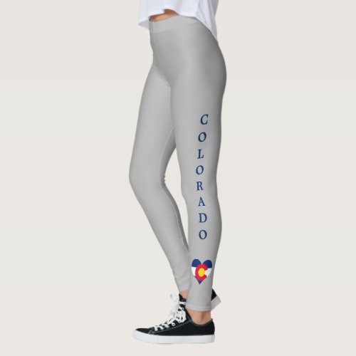 Colorado Heart Flag Blue Text Leggings