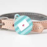 Colorado Heart Pet ID Tag<br><div class="desc">Let your furry friend show some home state pride with this cute Colorado ID tag. Design features a white silhouette map of the state of Colorado with a pink heart inside, on a tone on tone turquoise stripe background. Add your pet's name and contact information to the back in white...</div>