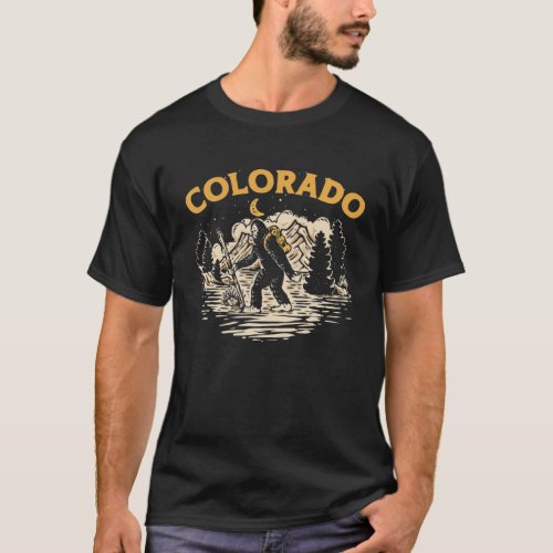Colorado Hiking Bigfoot Nighttime Stroll Mountains T_Shirt