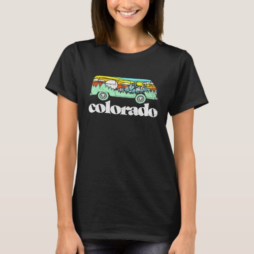 Colorado Hippie Van Mountains Trees Sun Graphic T_Shirt