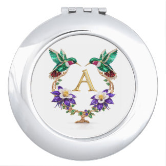 Colorado Hummingbird & Columbine Letter A Wedding Compact Mirror