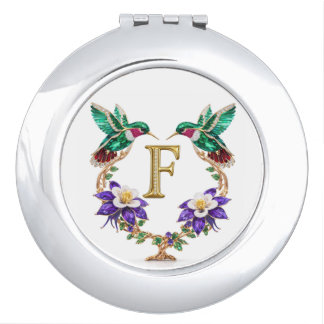 Colorado Hummingbird & Columbine Letter F Wedding Compact Mirror