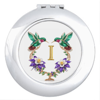 Colorado Hummingbird & Columbine Letter I Wedding Compact Mirror