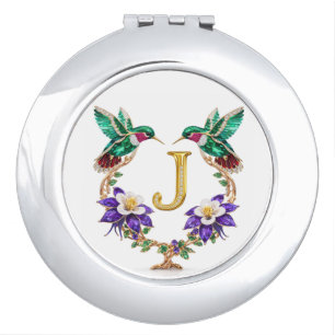 Colorado Hummingbird & Columbine Letter J Wedding  Compact Mirror
