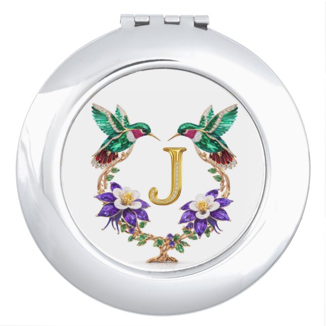 Colorado Hummingbird & Columbine Letter J Wedding  Compact Mirror (Front)