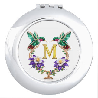 Colorado Hummingbird & Columbine Letter M Wedding Compact Mirror