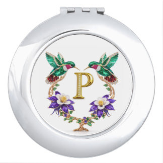 Colorado Hummingbird & Columbine Letter P Wedding Compact Mirror