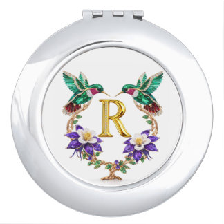 Colorado Hummingbird & Columbine Letter R Wedding Compact Mirror