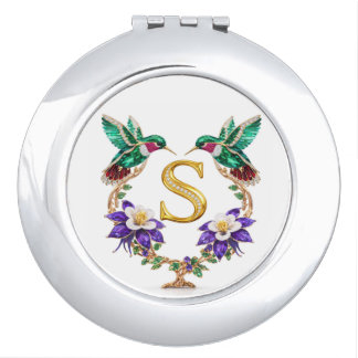 Colorado Hummingbird & Columbine Letter S Wedding Compact Mirror
