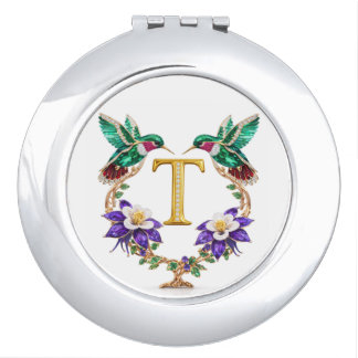 Colorado Hummingbird & Columbine Letter T Wedding Compact Mirror