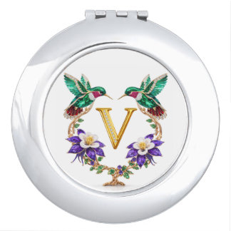 Colorado Hummingbird & Columbine Letter V Wedding Compact Mirror
