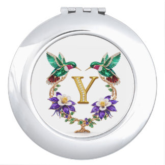Colorado Hummingbird & Columbine Letter Y Wedding Compact Mirror