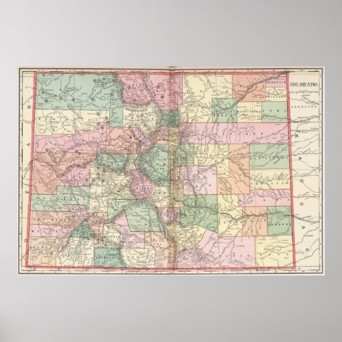 Colorado Map of Cities 1901 Poster