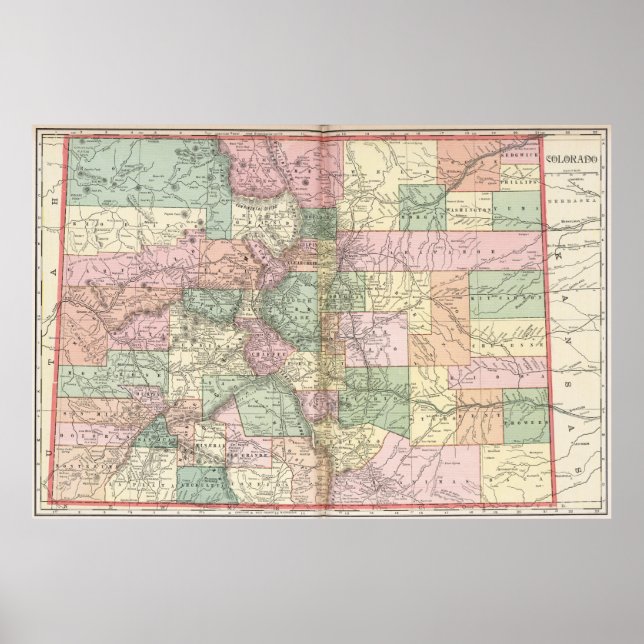 Colorado Map of Cities (1901) Poster (Front)