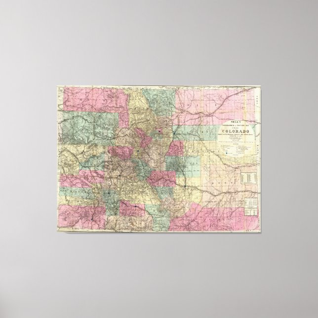 Colorado Map with Cities (1884) Canvas Print (Front)
