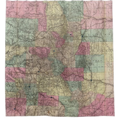 Colorado Map with Cities 1884 Shower Curtain