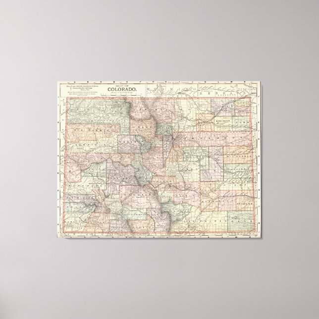 Colorado Map with Cities and Counties (1891) Canvas Print (Front)