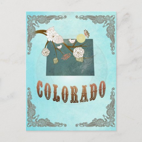 Colorado Map With Lovely Birds Postcard