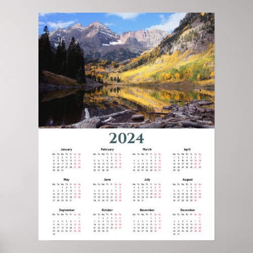 Colorado Maroon Bells 2024 Calendar Poster