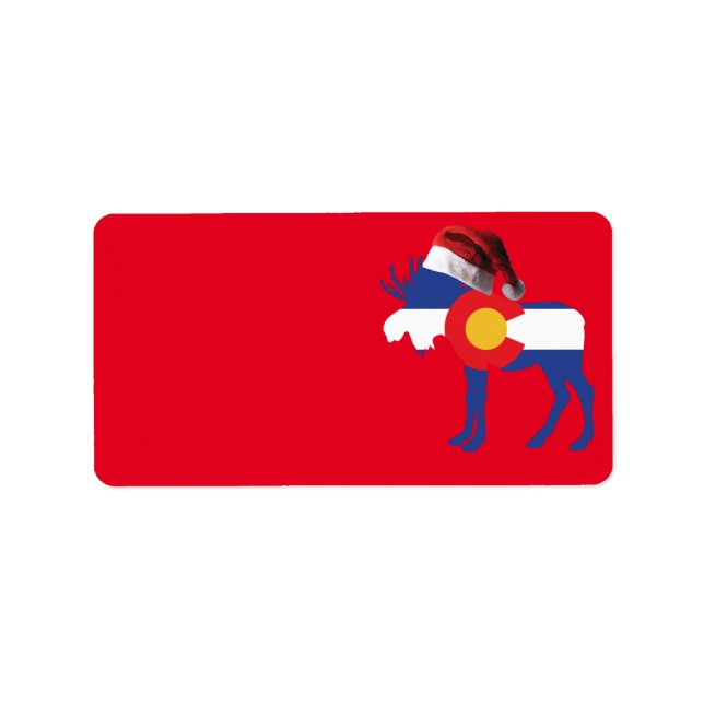Colorado Moose wearing a Santa Claus hat Label (Front)